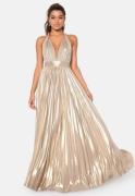 Goddiva Deep V Neck Metallic Dress Gold L (UK14)