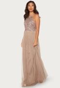 AngelEye High Neck Sequin Maxi Dress Taupe L (UK14)