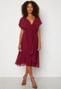 Goddiva Flutter Chiffon Midi Dress Wine-red XS (UK8)