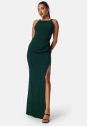 Bubbleroom Occasion Square neck slit maxi dress Dark green 4XL