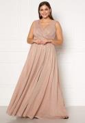 Goddiva Curve Glitter Wrap Front Maxi Dress With Split Nude 48 (UK20)