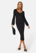 BUBBLEROOM Square V-neck Puff Sleeve Midi Dress Black L