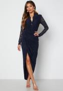 John Zack Lace Long Sleeve Rouch Dress Navy S (UK10)