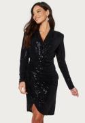 John Zack Sequin Long Sleeve Rouch Mini Dress Black M (UK12)