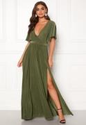 Goddiva Flutter Sleeve Maxi Dress Olive Green XS (UK8)