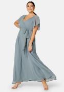 Goddiva Curve Flutter Sleeve Chiffon Maxi Curve Dress Blue 46 (UK18)