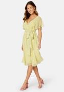 Goddiva Ditsy Flutter Sleeve Midi Dress Soft Lemon XS (UK8)