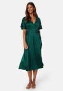 Bubbleroom Occasion Butterfly Sleeve Wrap Satin Dress Dark green 42