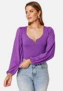 BUBBLEROOM Square V-neck Puff Sleeve Top  Purple XS