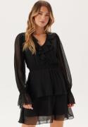 BUBBLEROOM V-neck Frill L/S Chiffon Dress Black 40