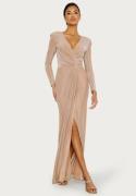 Goddiva Long Sleeve Glitter Maxi Dress Nude XXS (UK6)