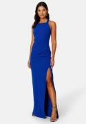 Bubbleroom Occasion Square neck slit maxi  dress Blue 2XL