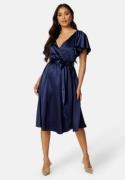 Goddiva Flutter Sleeve Satin Midi Dress Navy S (UK10)