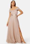 Goddiva Glitter Bardot Maxi Dress Nude M (UK12)