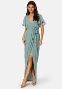 Goddiva Flutter Chiffon Wrap Maxi Dress Sage Green XXS (UK6)