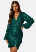 Bubbleroom Occasion Sequin Wrap Dress Dark green 4XL