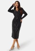 VILA Feste L/S Midi Dress Black AOP: Silver XS