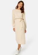 BUBBLEROOM Round Neck Rib Knitted Midi Dress  Light beige 2XL