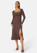 BUBBLEROOM Rushed Square Neck Midi Dress Brown XS