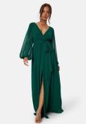 Goddiva Long Sleeve Chiffon Dress Dark green L (UK14)