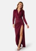 Bubbleroom Occasion Slit V-neck stretchy gown Bordeaux L