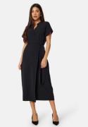 BUBBLEROOM V-neck Short Sleeve Wrap Dress Black XS