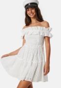 Bubbleroom Occasion Flounce off shoulder dress White XL