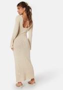 BUBBLEROOM Open Back Fine Knitted Maxi Dress Light beige L