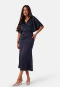 Bubbleroom Occasion Wrap Satin Midi Dress Dark blue 42