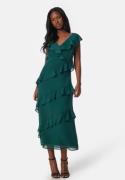 Bubbleroom Occasion Frill Chiffon Midi Dress Dark green L