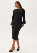 BUBBLEROOM Round Neck Rib Knitted Midi Dress  Black XS