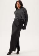 BUBBLEROOM Slit Satin Maxi Skirt Black 40