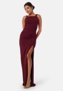 Bubbleroom Occasion Square neck slit maxi dress Wine red XS