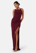 Bubbleroom Occasion Square neck slit maxi dress Wine red XL