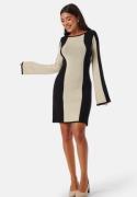 BUBBLEROOM Striped Long Sleeve Knitted Dress Cream/Black S