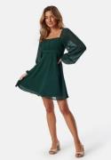 BUBBLEROOM Square Neck L/S Georgette Dress Dark green 46