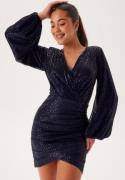 Bubbleroom Occasion Sequin Wrap Dress Navy S