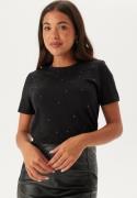 ONLY Onlolivia Life Reg S/S BOW TOP Black Detail:rhinestones XS