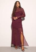 Bubbleroom Occasion Asymmetric Lace Maxi Dress Burgundy XS