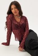 BUBBLEROOM Button Lace Cardigan Burgundy S