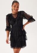 Bubbleroom Occasion Lace Frill Puff Sleeve Dress Black L