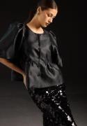 Bubbleroom Occasion Puff Sleeve Peplum Satin Blouse Black L