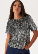 Pieces Pcserena Sequin Ss O-neck Top Black Detail:silver Detail L