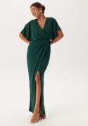 Bubbleroom Occasion Wrap Slit Maxi Dress Dark green 2XL