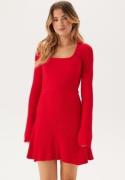 BUBBLEROOM Knitted Square Neck Skater Dress Red S