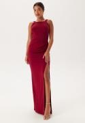 Bubbleroom Occasion Square Neck Slit Maxi Dress Red M