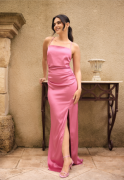 Bubbleroom Occasion Tie Back Satin Gown Pink 40