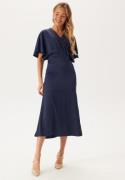 Bubbleroom Occasion Wrap Satin Midi Dress Navy 42