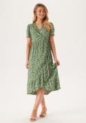 Happy Holly Evie Puff Sleeve Midi Wrap Dress Green/Patterned 32/34