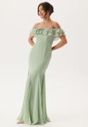 Goddiva Frilly Chiffon Off Shoulder Maxi Dress Sage Green XL (UK16)